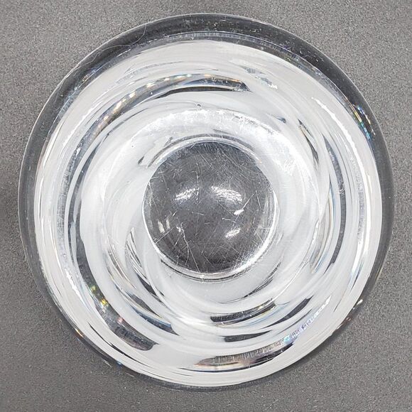 Kosta Boda MCM Swedish Thick Clear Crystal White Swirl Art Glass Tealight Holder - Picture 4 of 8